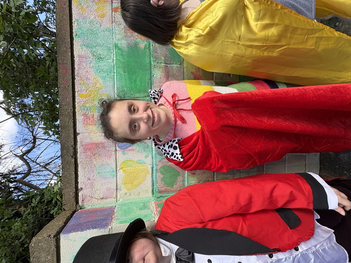Costume performance - students in colourful costumes